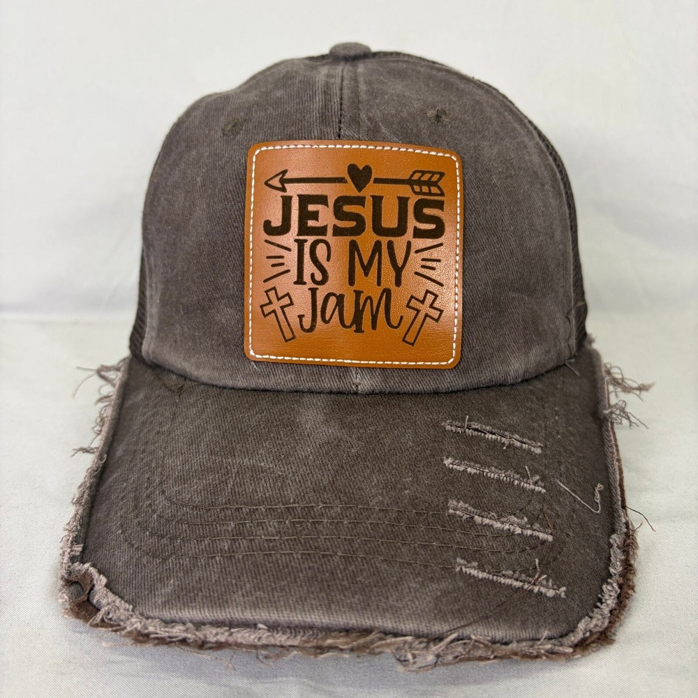 Jesus Is My Jam Christian Cross Distressed Trucker Hat Snapback Leather Patch